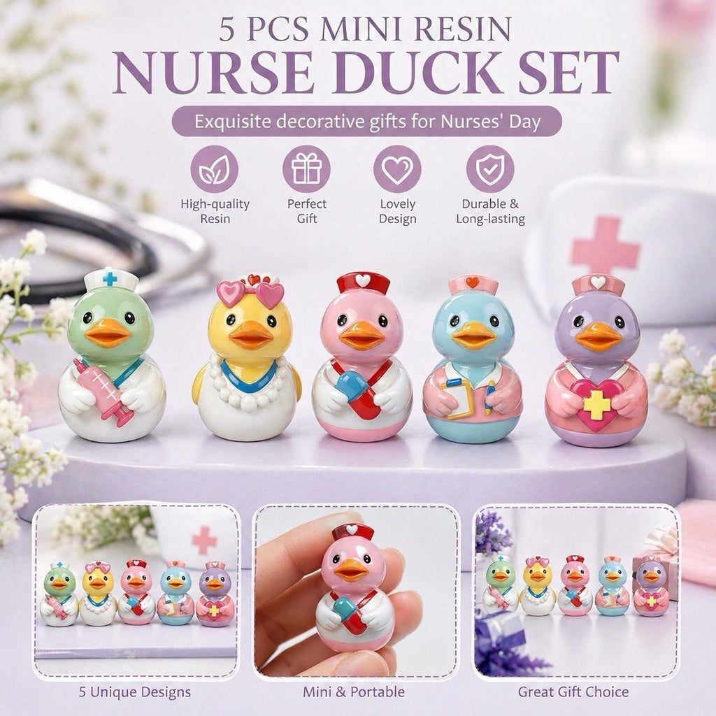 5 Pc Nurse Duck Set Mini Resin Figurines Gift Jeep & Cruise Ducks