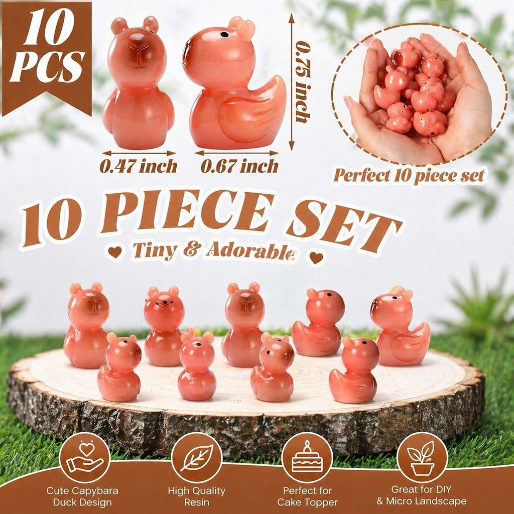 Mini Capybara Duck Set 10pc Tiny Resin Ducks Cake & Garden Decor