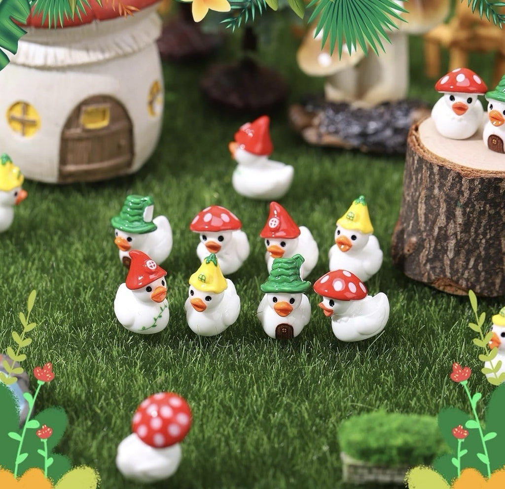 8pc Mini Mushroom Duck Set – Resin Fairy Garden Ducks