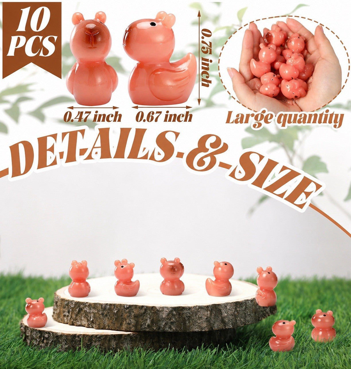 Mini Capybara Duck Set 10pc Tiny Resin Ducks Cake & Garden Decor
