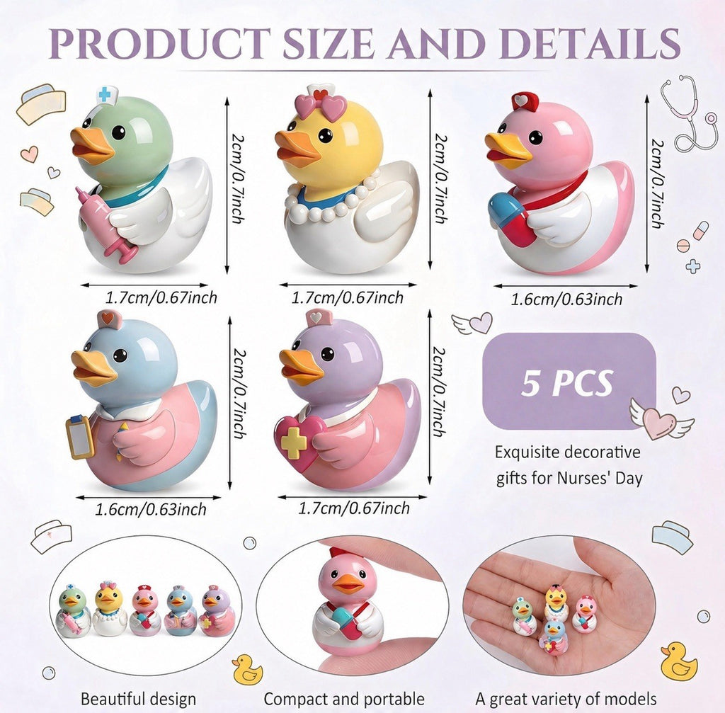 5 Pc Nurse Duck Set Mini Resin Figurines Gift Jeep & Cruise Ducks