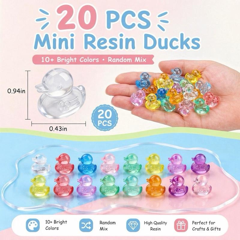 20 PCS Mini Resin Ducks – Colorful Random Mix | Tiny Duck Set for Crafts, Jeep Ducks, Cruise Ducks, Party Favors, Resin Art, Kawaii Decor