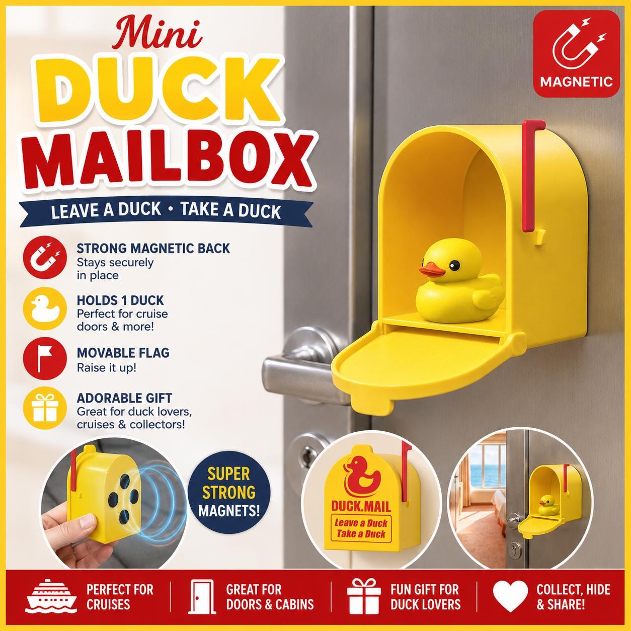 Mini Duck Mailbox – Magnetic Cruise Door Mailbox, Duck Mail Leave a Duck Take a Duck Holder, Cruise Cabin Door Decor, Jeep Duck Exchange Box