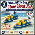 Mini Resin Duck Row Boat Set – Handmade Wooden Boat with Mini Duck Family, Cruise Duck Gift, Nautical Duck Decor, Jeep Duck Accessory, Cute