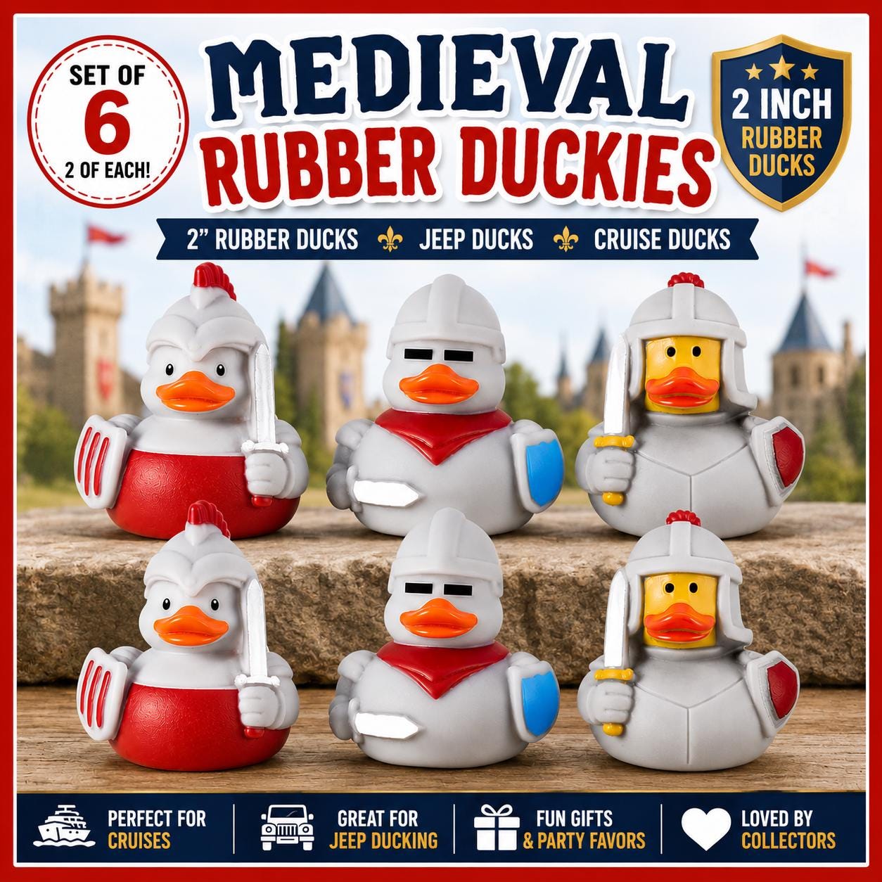 2 Inch Medieval Knight Rubber Ducks Set of 6