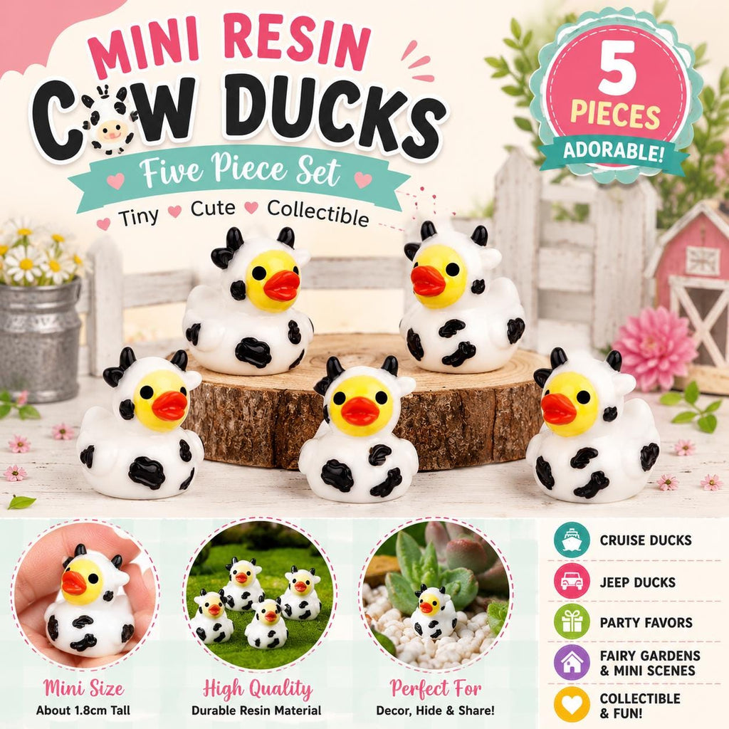 Mini Resin Cow Ducks – 5 Pc Farm Animal Duck Set, Tiny Collectible Decor
