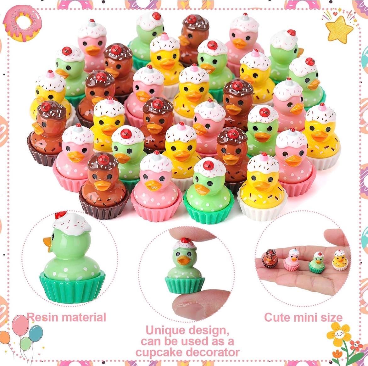 8 Mini Resin Cupcake Ducks – Sweet Dessert Duck Figurines, Collectible, Party Favors