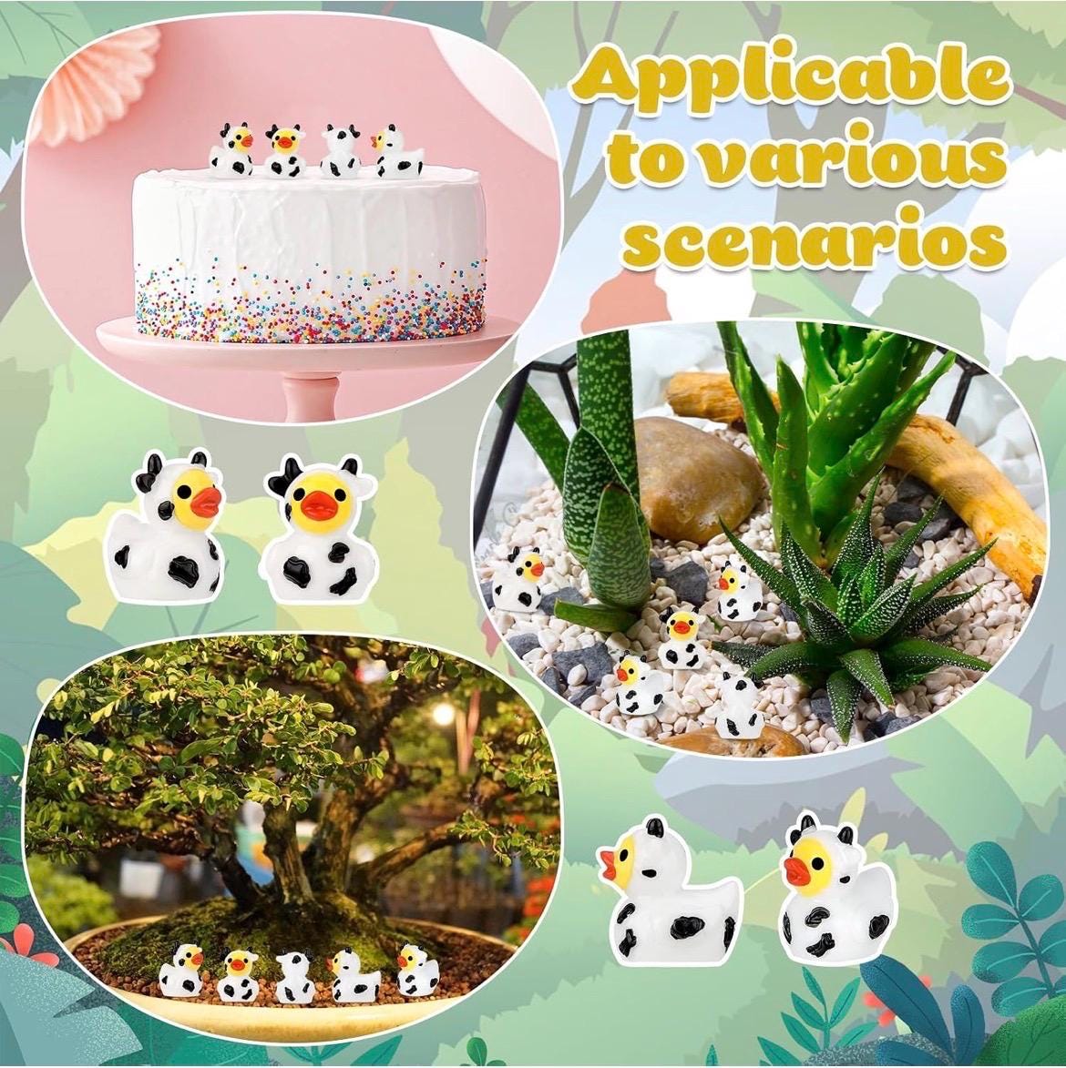 Mini Resin Cow Ducks – 5 Pc Farm Animal Duck Set, Tiny Collectible Decor