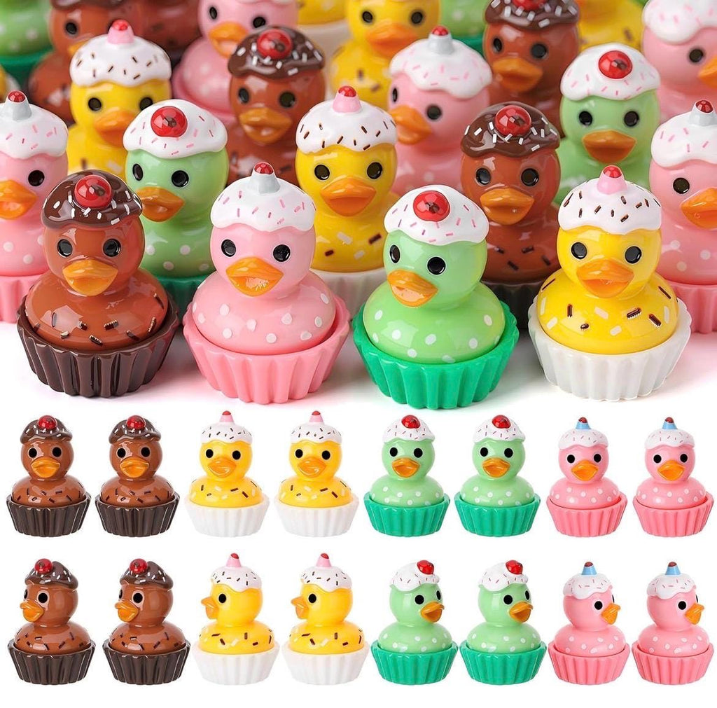 8 Mini Resin Cupcake Ducks – Sweet Dessert Duck Figurines, Collectible, Party Favors