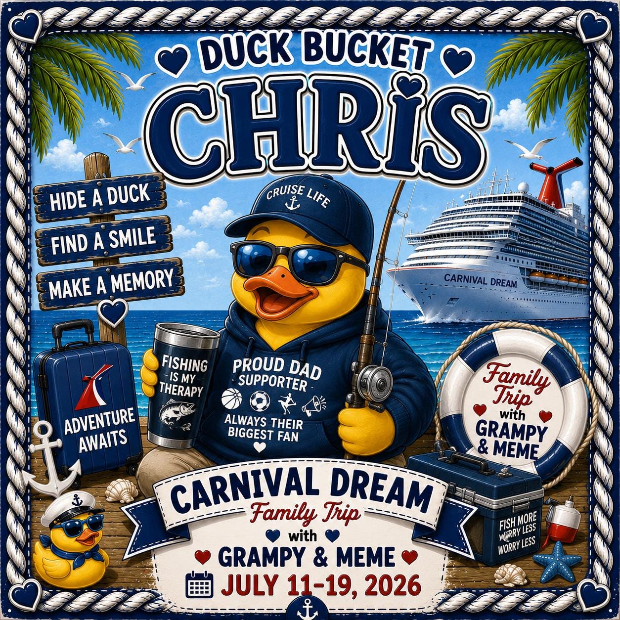 Personalized Cruise Duck Bucket Label – Custom Vinyl Sticker (Fits Medium Bucket)