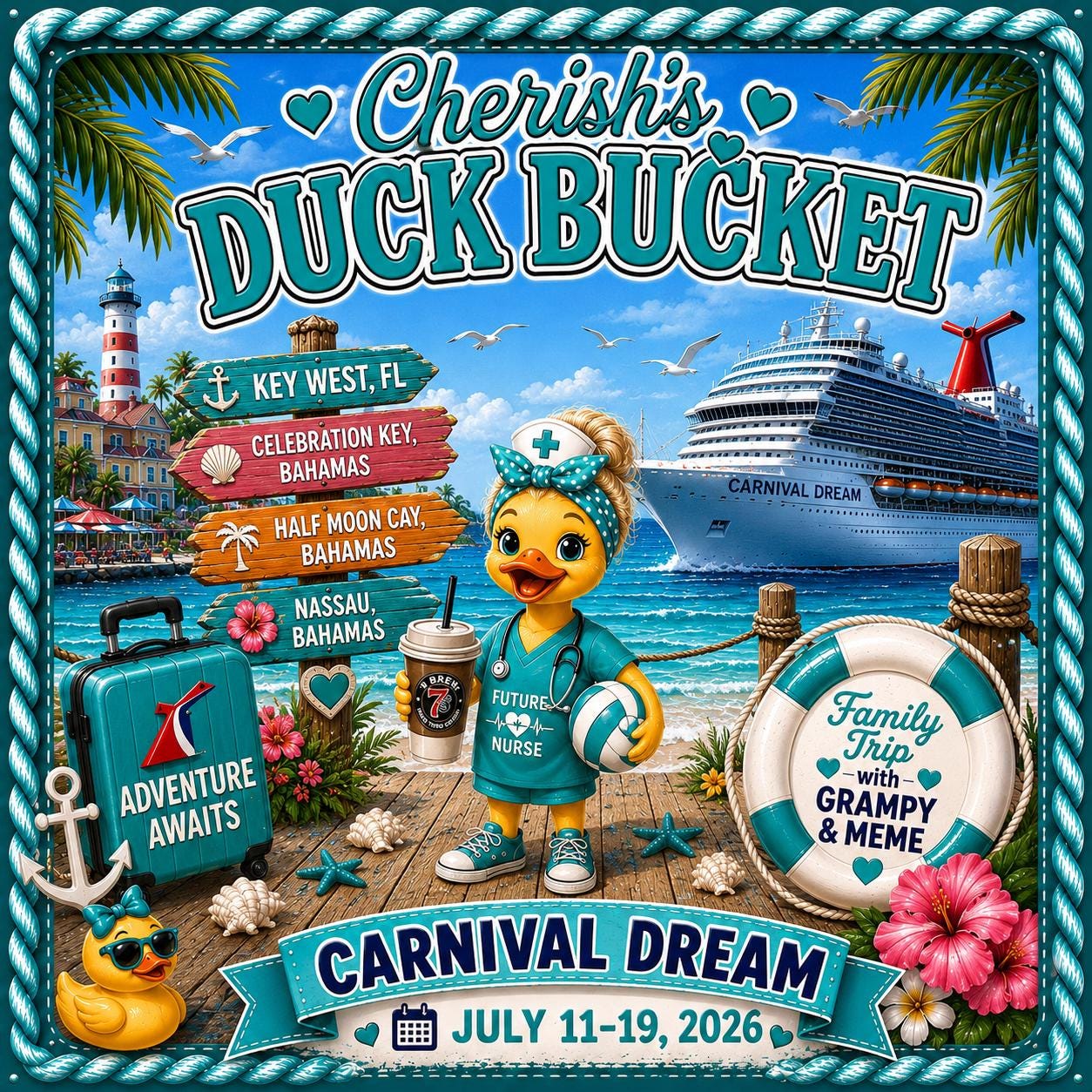 Personalized Cruise Duck Bucket Label – Custom Vinyl Sticker (Fits Medium Bucket)