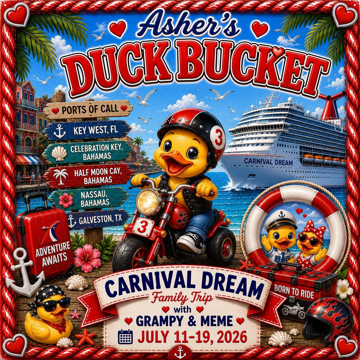 Personalized Cruise Duck Bucket Label – Custom Vinyl Sticker (Fits Medium Bucket)