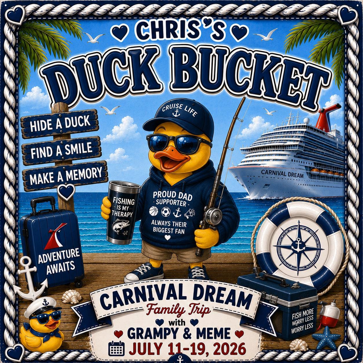 Personalized Cruise Duck Bucket Label – Custom Vinyl Sticker (Fits Medium Bucket)