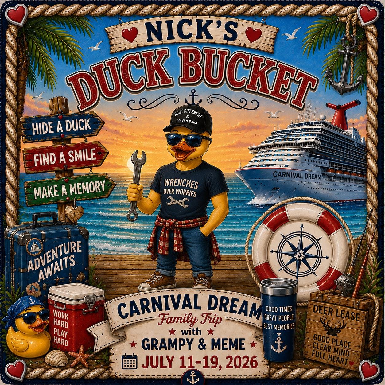 Personalized Cruise Duck Bucket Label – Custom Vinyl Sticker (Fits Medium Bucket)