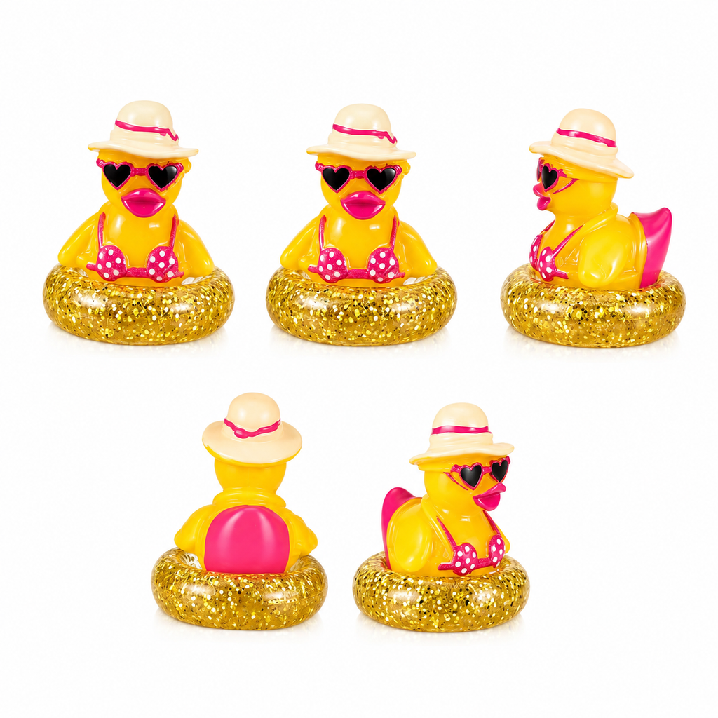 Set of 5, Ladies Pool Day Themed Mini Resin Ducks, Magnetic or Non-Magnetic, Optional Personalized Duck Hiding Tags