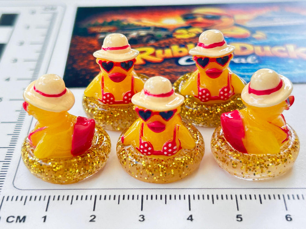 Set of 5, Ladies Pool Day Themed Mini Resin Ducks, Magnetic or Non-Magnetic, Optional Personalized Duck Hiding Tags