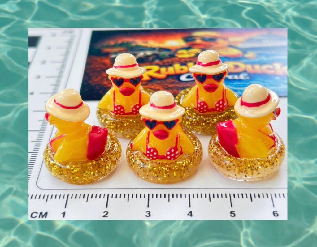 Set of 5, Ladies Pool Day Themed Mini Resin Ducks, Magnetic or Non-Magnetic, Optional Personalized Duck Hiding Tags