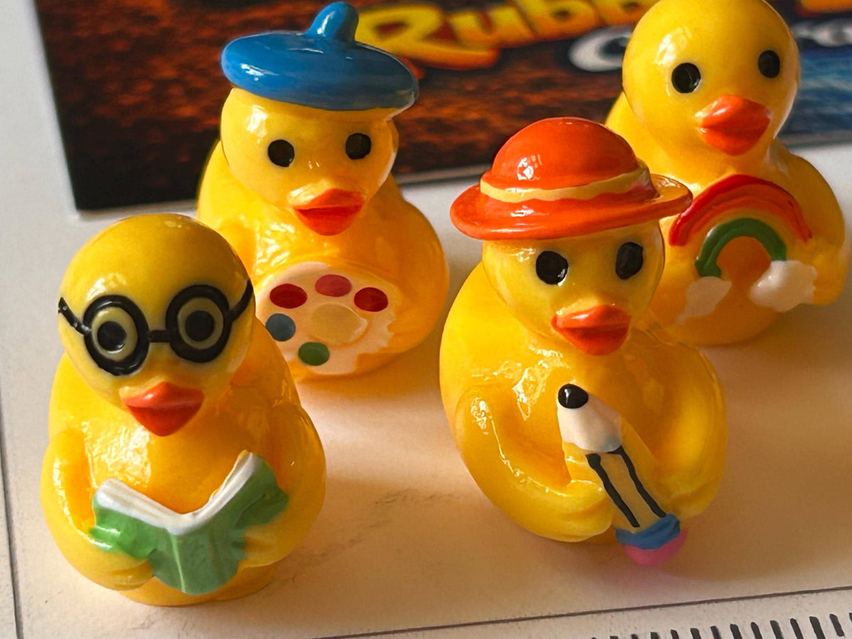 Set of 5, School Time and Teachers Themed Mini Resin Ducks, Magnetic or Non-Magnetic, Optional Personalized Duck Hiding Tags