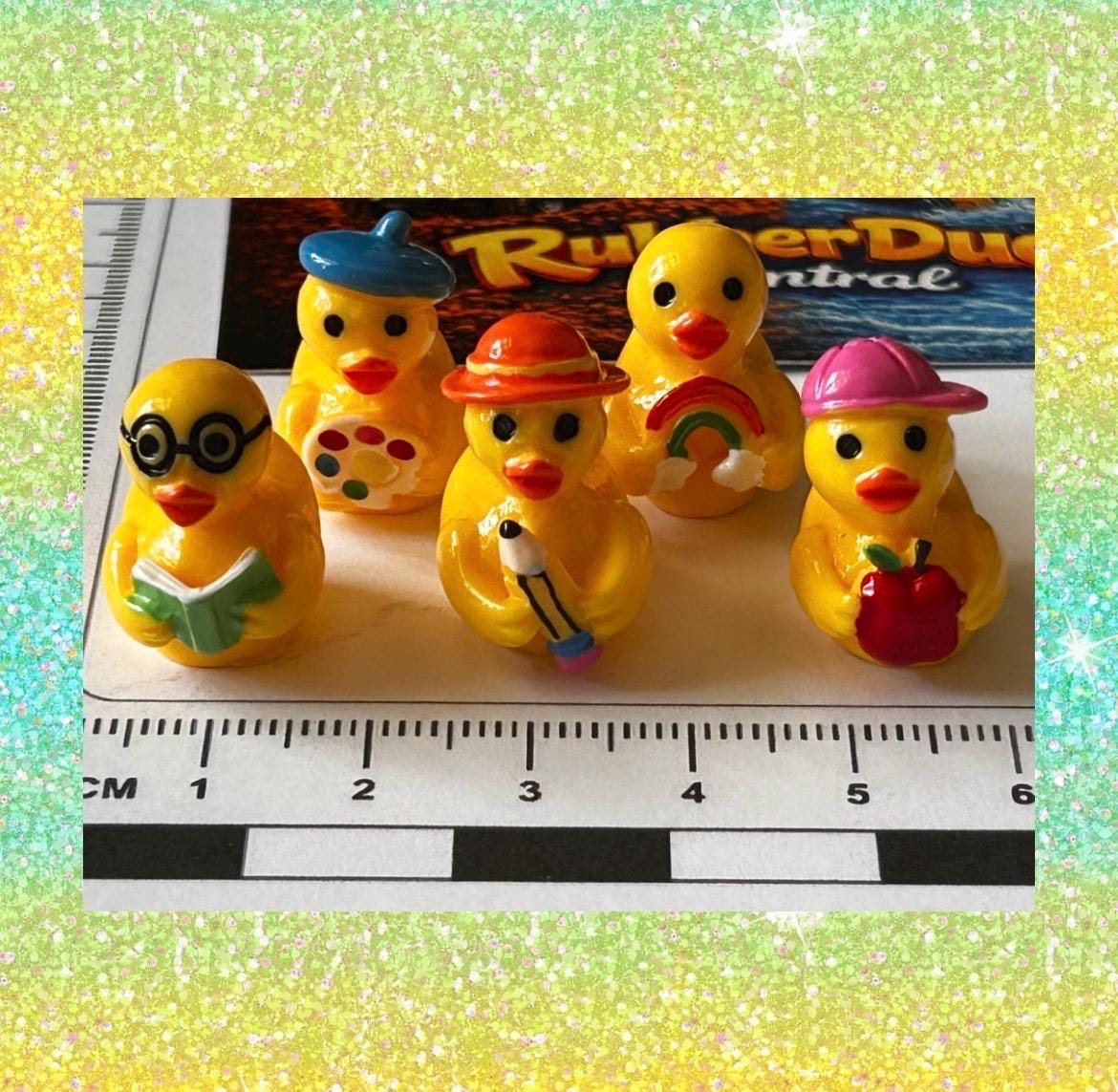 Set of 5, School Time and Teachers Themed Mini Resin Ducks, Magnetic or Non-Magnetic, Optional Personalized Duck Hiding Tags