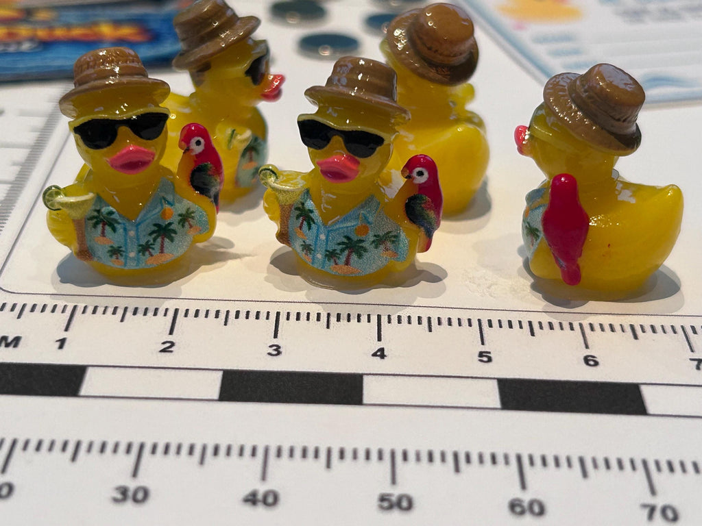 Set of 5, Tropical with Parrot Themed Mini Resin Ducks, Magnetic or Non-Magnetic, Optional Personalized Duck Hiding Tags