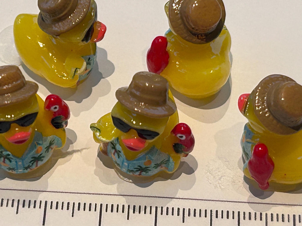 Set of 5, Tropical with Parrot Themed Mini Resin Ducks, Magnetic or Non-Magnetic, Optional Personalized Duck Hiding Tags