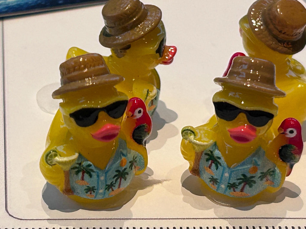 Set of 5, Tropical with Parrot Themed Mini Resin Ducks, Magnetic or Non-Magnetic, Optional Personalized Duck Hiding Tags