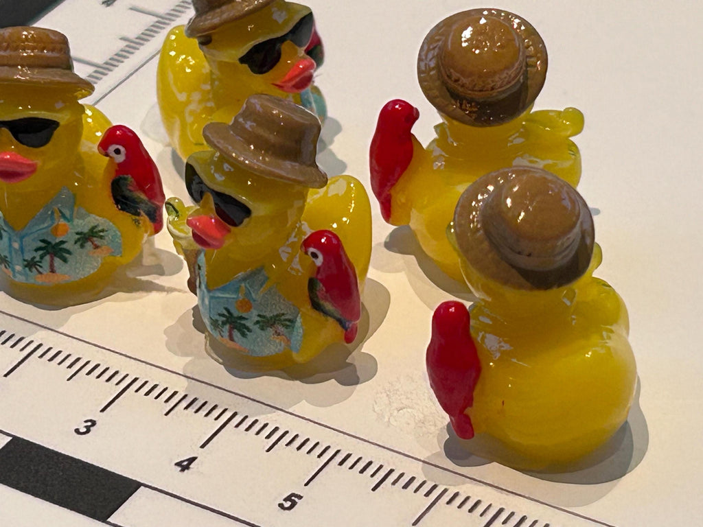 Set of 5, Tropical with Parrot Themed Mini Resin Ducks, Magnetic or Non-Magnetic, Optional Personalized Duck Hiding Tags