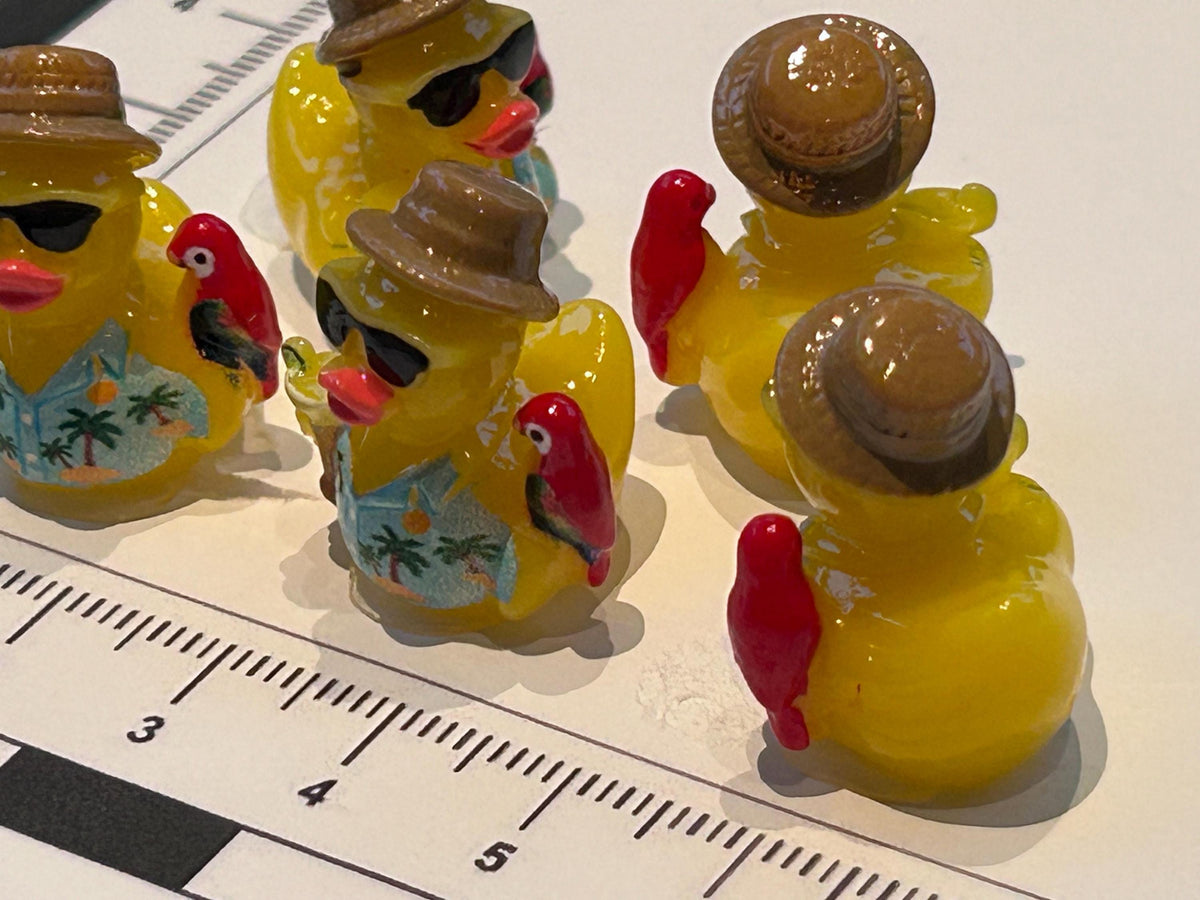Set of 5, Tropical with Parrot Themed Mini Resin Ducks, Magnetic or Non-Magnetic, Optional Personalized Duck Hiding Tags