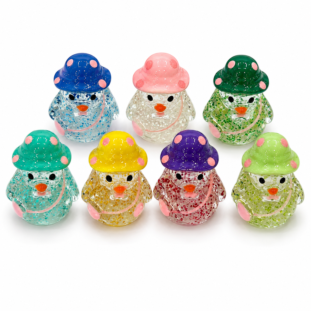 Set of 7, Glitter and Polkadot Themed Mini Resin Ducks, Magnetic or Non-Magnetic, Optional Personalized Duck Hiding Tags