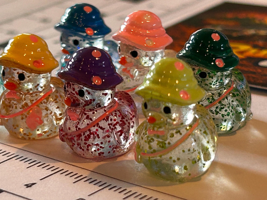 Set of 7, Glitter and Polkadot Themed Mini Resin Ducks, Magnetic or Non-Magnetic, Optional Personalized Duck Hiding Tags