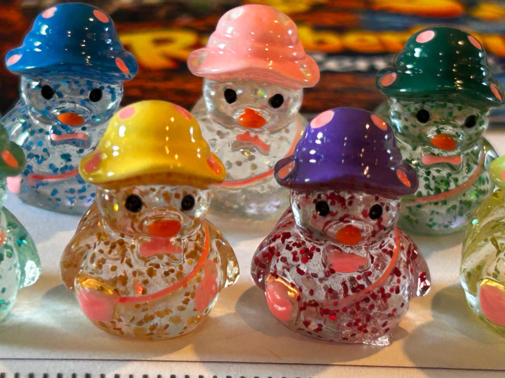 Set of 7, Glitter and Polkadot Themed Mini Resin Ducks, Magnetic or Non-Magnetic, Optional Personalized Duck Hiding Tags