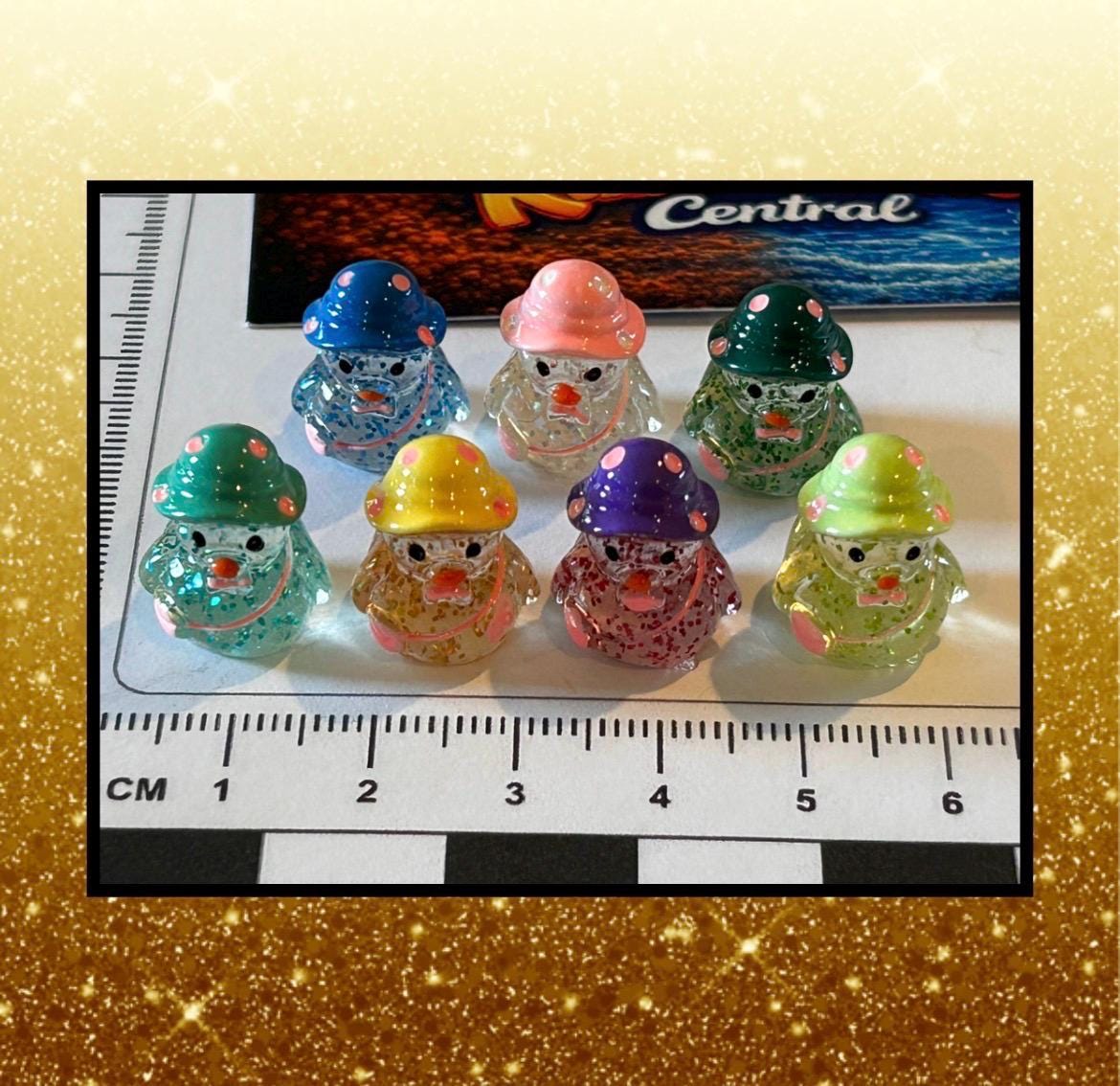 Set of 7, Glitter and Polkadot Themed Mini Resin Ducks, Magnetic or Non-Magnetic, Optional Personalized Duck Hiding Tags