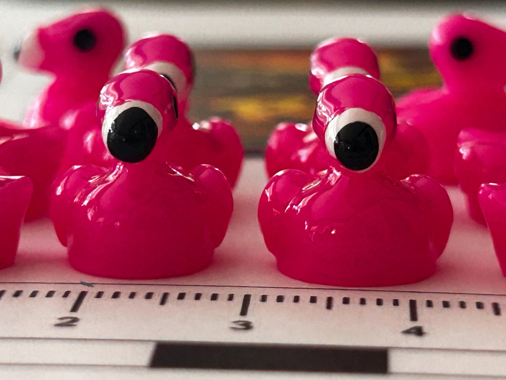 Set of 10, Flamingo Themed Mini Resin Ducks, Magnetic or Non-Magnetic, Optional Personalized Duck Hiding Tags