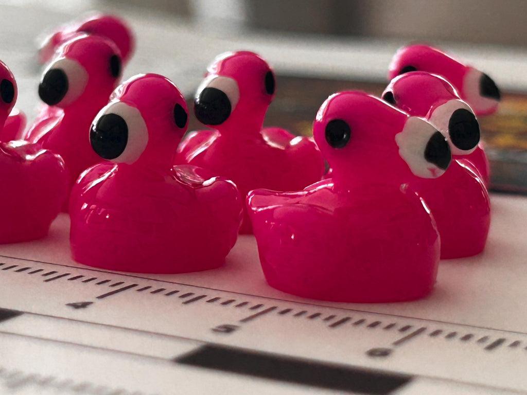 Set of 10, Flamingo Themed Mini Resin Ducks, Magnetic or Non-Magnetic, Optional Personalized Duck Hiding Tags