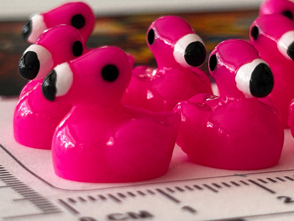 Set of 10, Flamingo Themed Mini Resin Ducks, Magnetic or Non-Magnetic, Optional Personalized Duck Hiding Tags