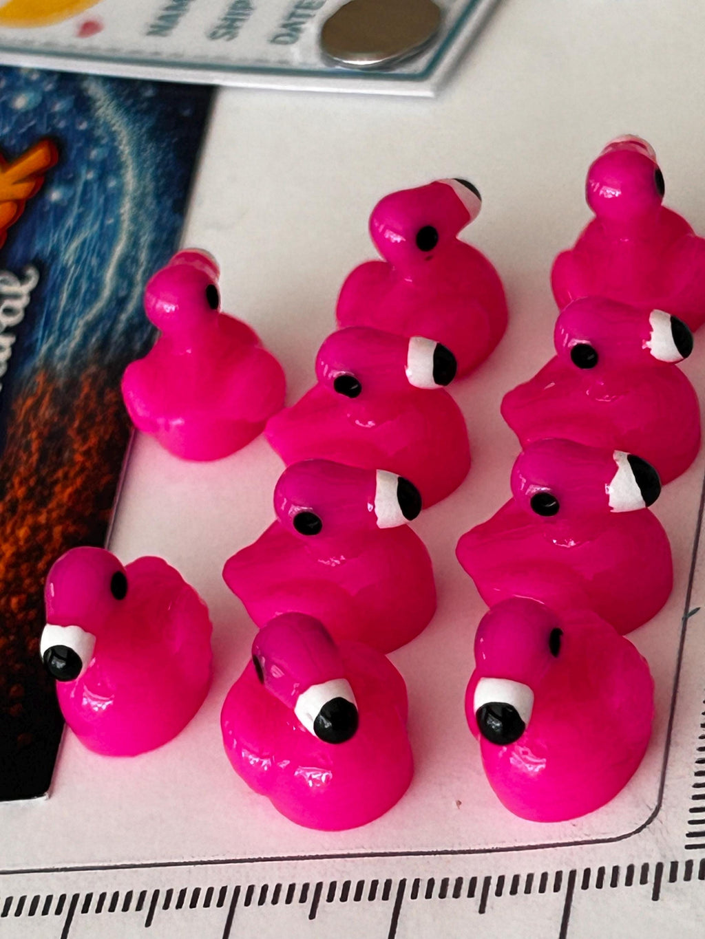 Set of 10, Flamingo Themed Mini Resin Ducks, Magnetic or Non-Magnetic, Optional Personalized Duck Hiding Tags