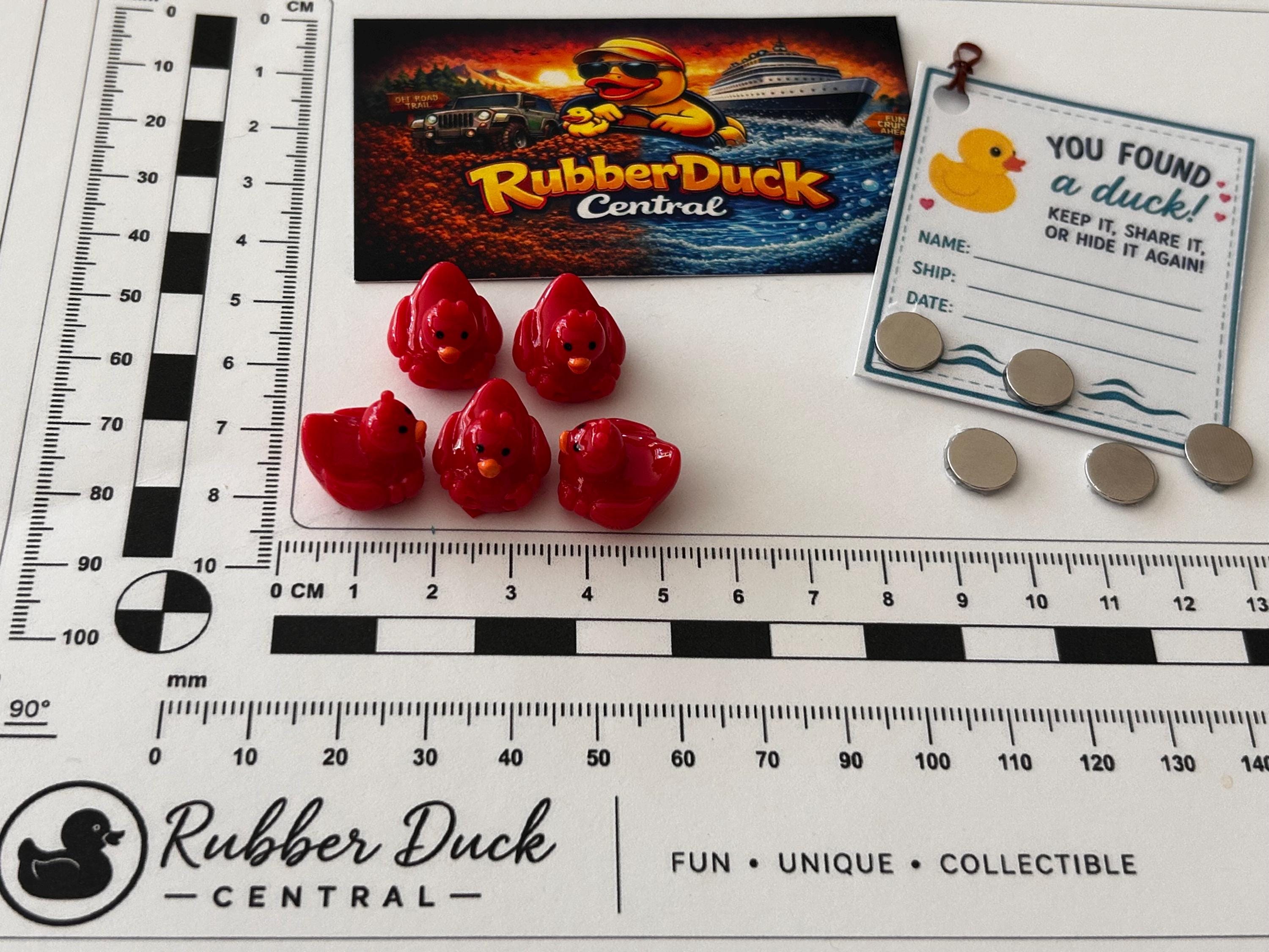Set of 5, Red Crab Themed Mini Resin Ducks, Magnetic or Non-Magnetic, Optional Personalized Duck Hiding Tags