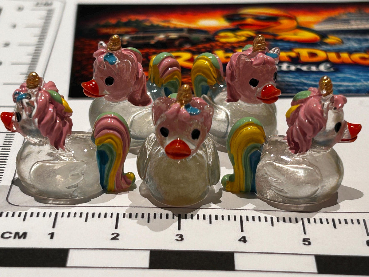 Set of 5, Glow-in-the-Dark Unicorn Themed Mini Resin Ducks, Magnetic or Non-Magnetic, Optional Personalized Duck Hiding Tags