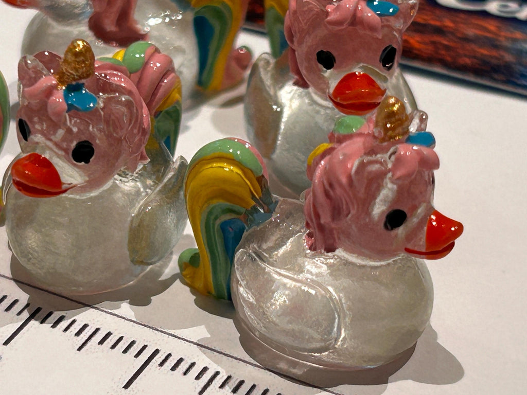 Set of 5, Glow-in-the-Dark Unicorn Themed Mini Resin Ducks, Magnetic or Non-Magnetic, Optional Personalized Duck Hiding Tags