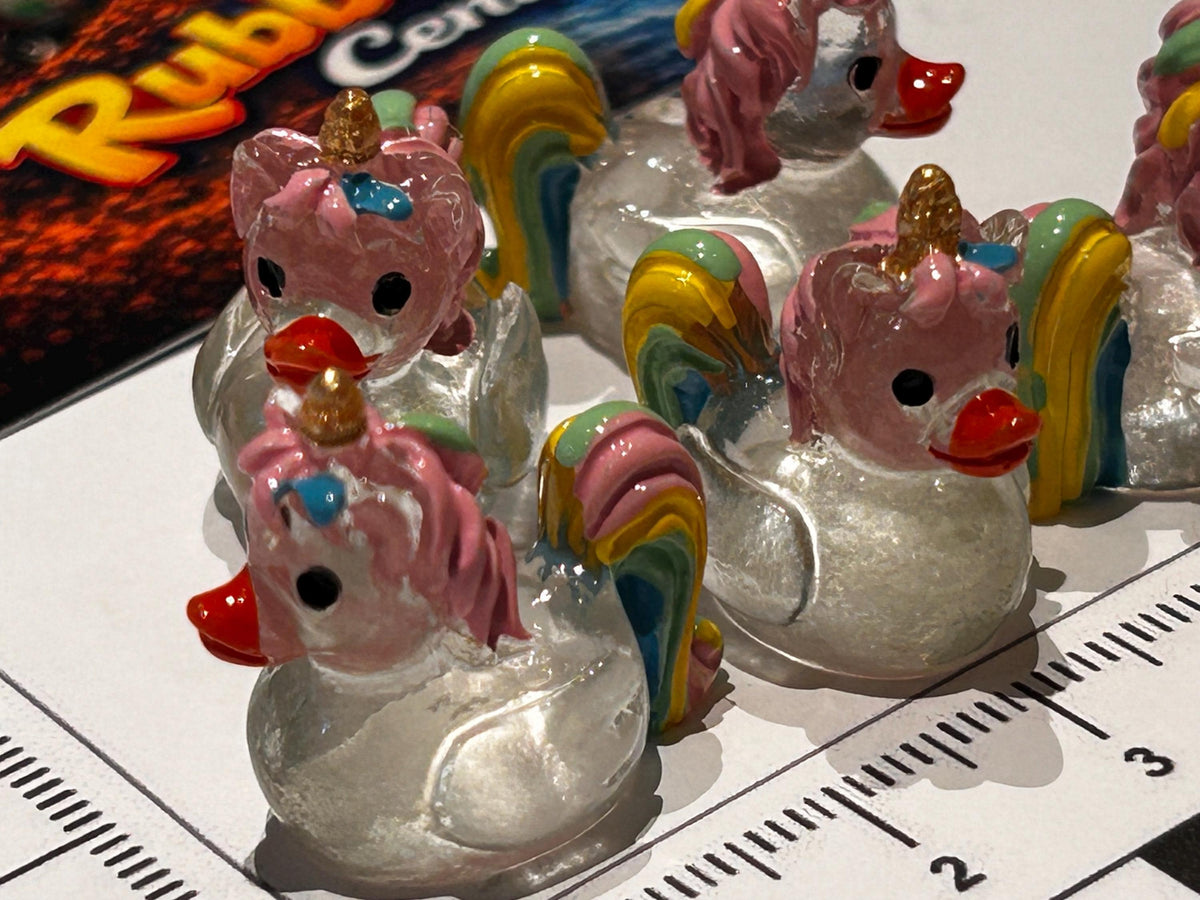 Set of 5, Glow-in-the-Dark Unicorn Themed Mini Resin Ducks, Magnetic or Non-Magnetic, Optional Personalized Duck Hiding Tags