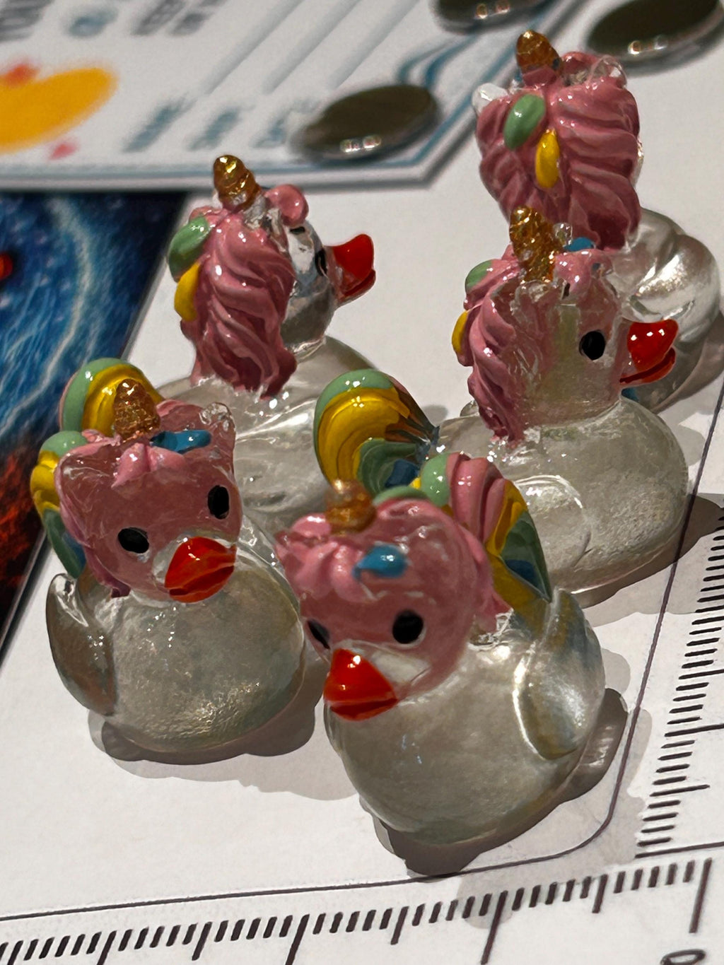 Set of 5, Glow-in-the-Dark Unicorn Themed Mini Resin Ducks, Magnetic or Non-Magnetic, Optional Personalized Duck Hiding Tags