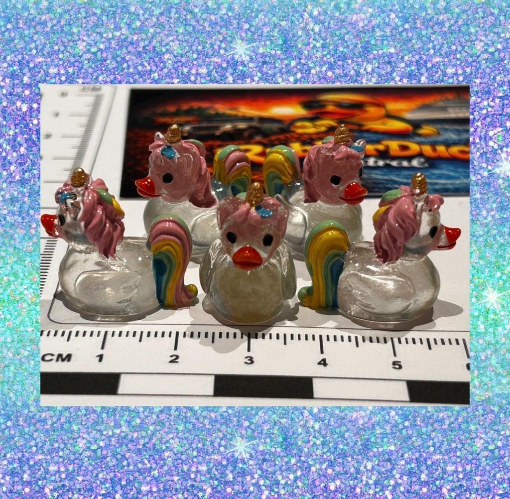 Set of 5, Glow-in-the-Dark Unicorn Themed Mini Resin Ducks, Magnetic or Non-Magnetic, Optional Personalized Duck Hiding Tags