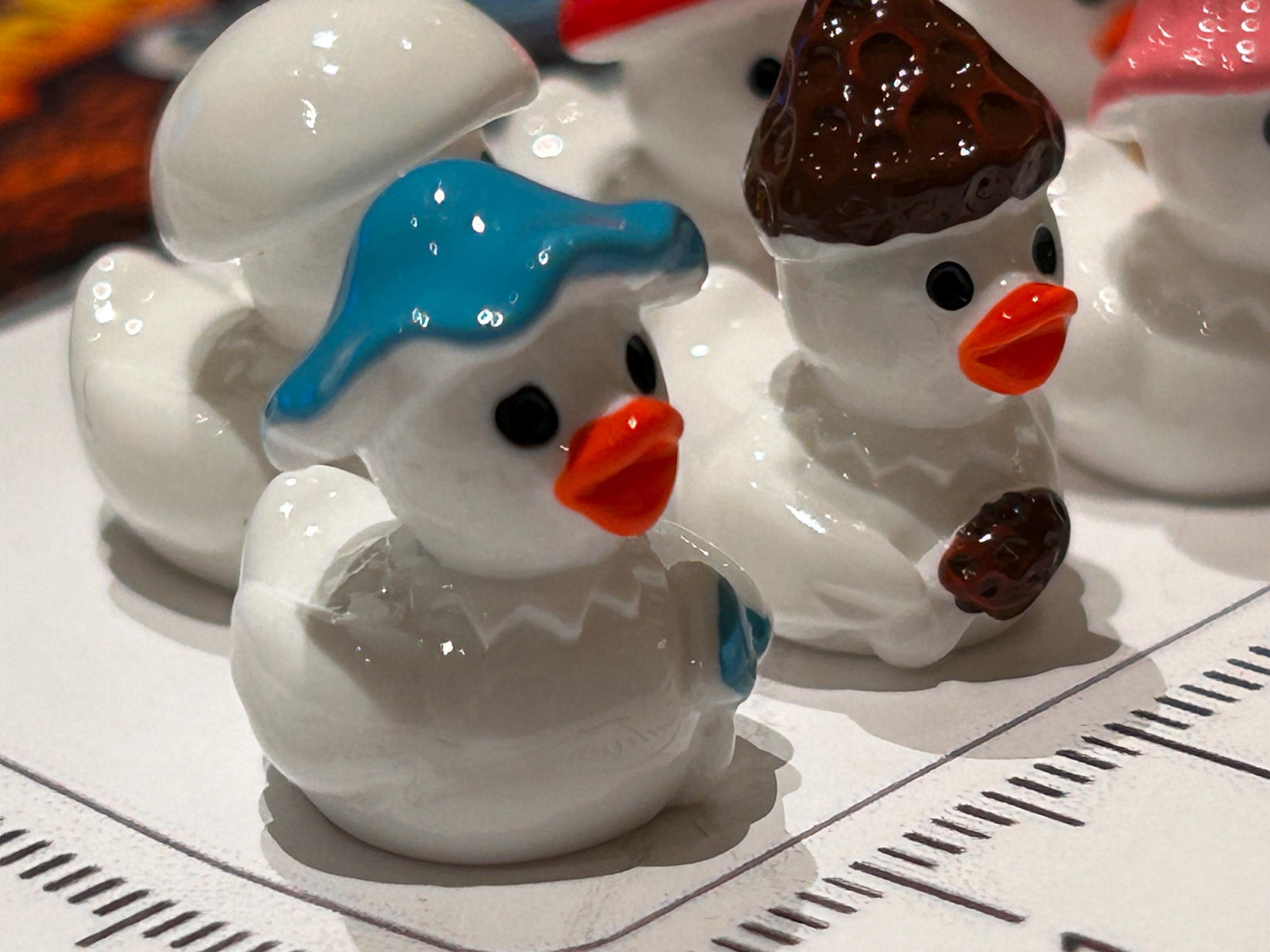 Set of 6, White Mushroom Themed Mini Resin Ducks, Magnetic or Non-Magnetic, Optional Personalized Duck Hiding Tags