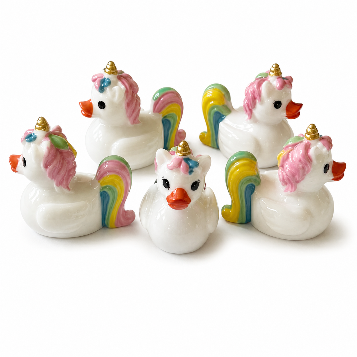 Set of 5, Unicorn Themed Mini Resin Ducks, Magnetic or Non-Magnetic, Optional Personalized Duck Hiding Tags