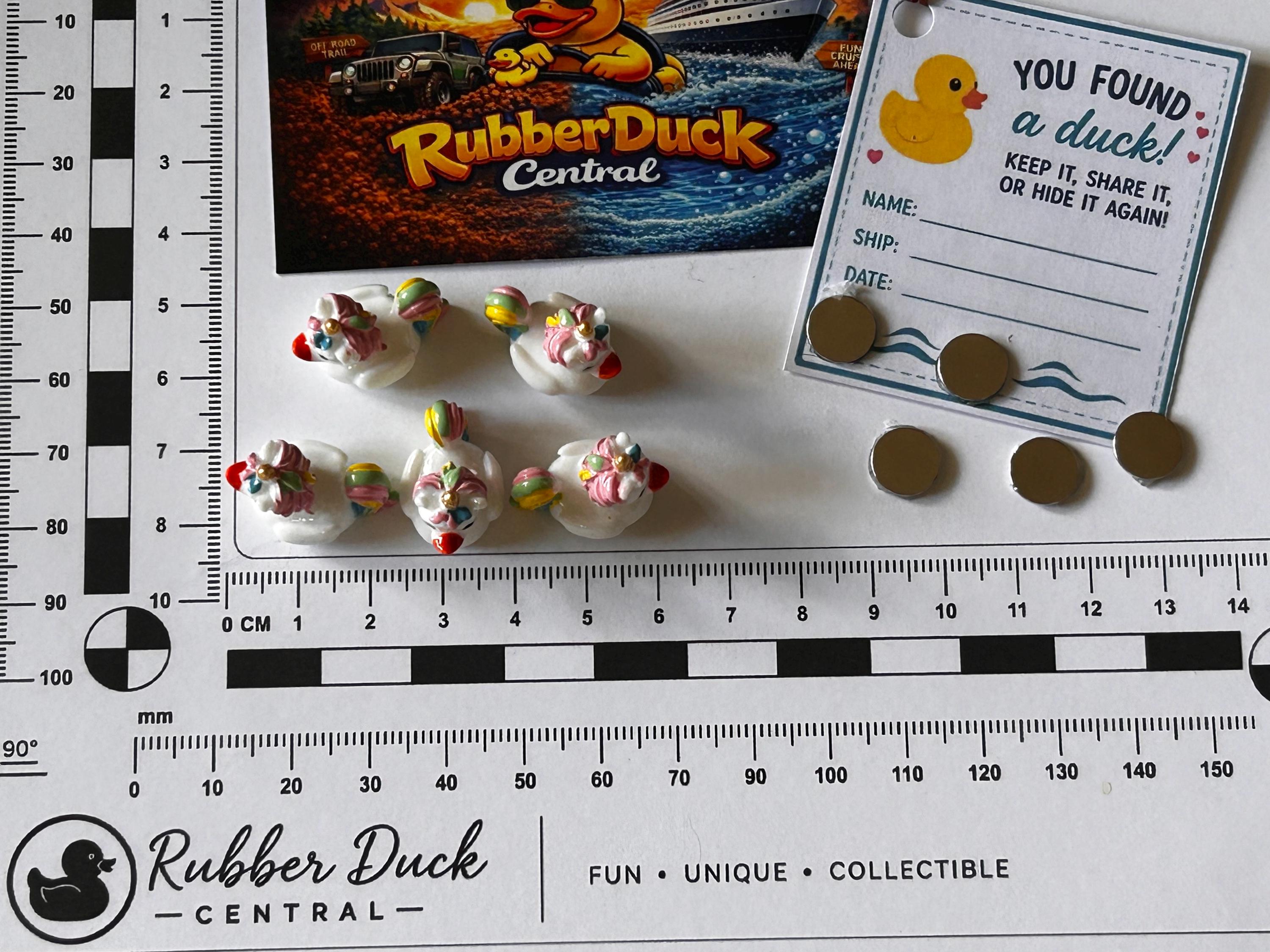 Set of 5, Unicorn Themed Mini Resin Ducks, Magnetic or Non-Magnetic, Optional Personalized Duck Hiding Tags