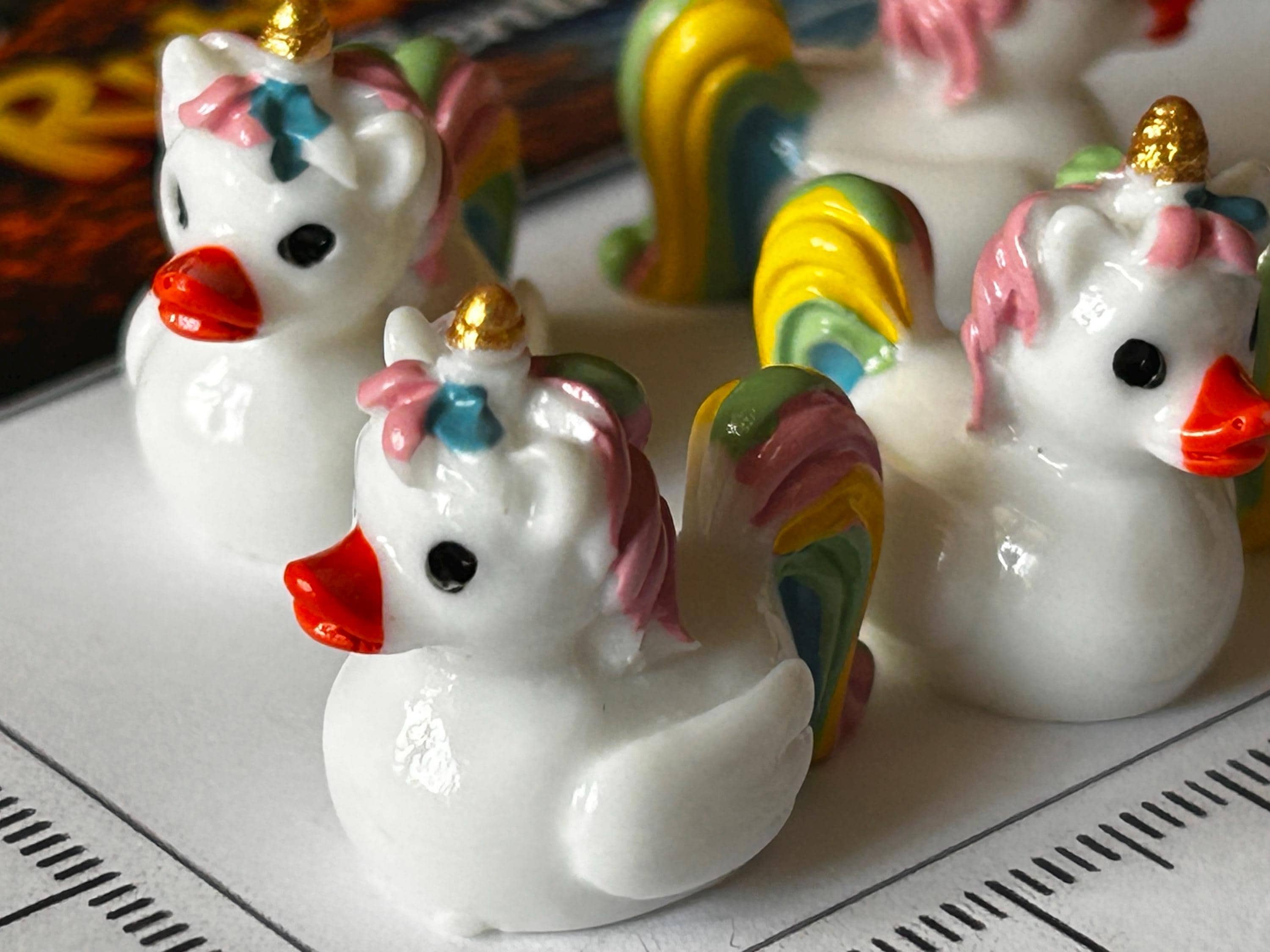 Set of 5, Unicorn Themed Mini Resin Ducks, Magnetic or Non-Magnetic, Optional Personalized Duck Hiding Tags