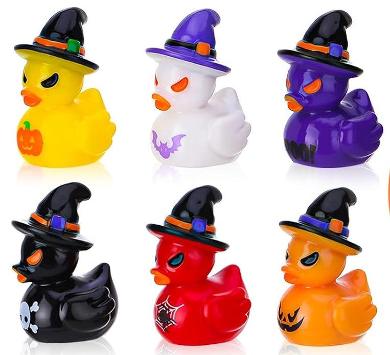 Set of 6, Halloween Witches Themed Mini Resin Ducks, Magnetic or Non-Magnetic, Optional Personalized Duck Hiding Tags
