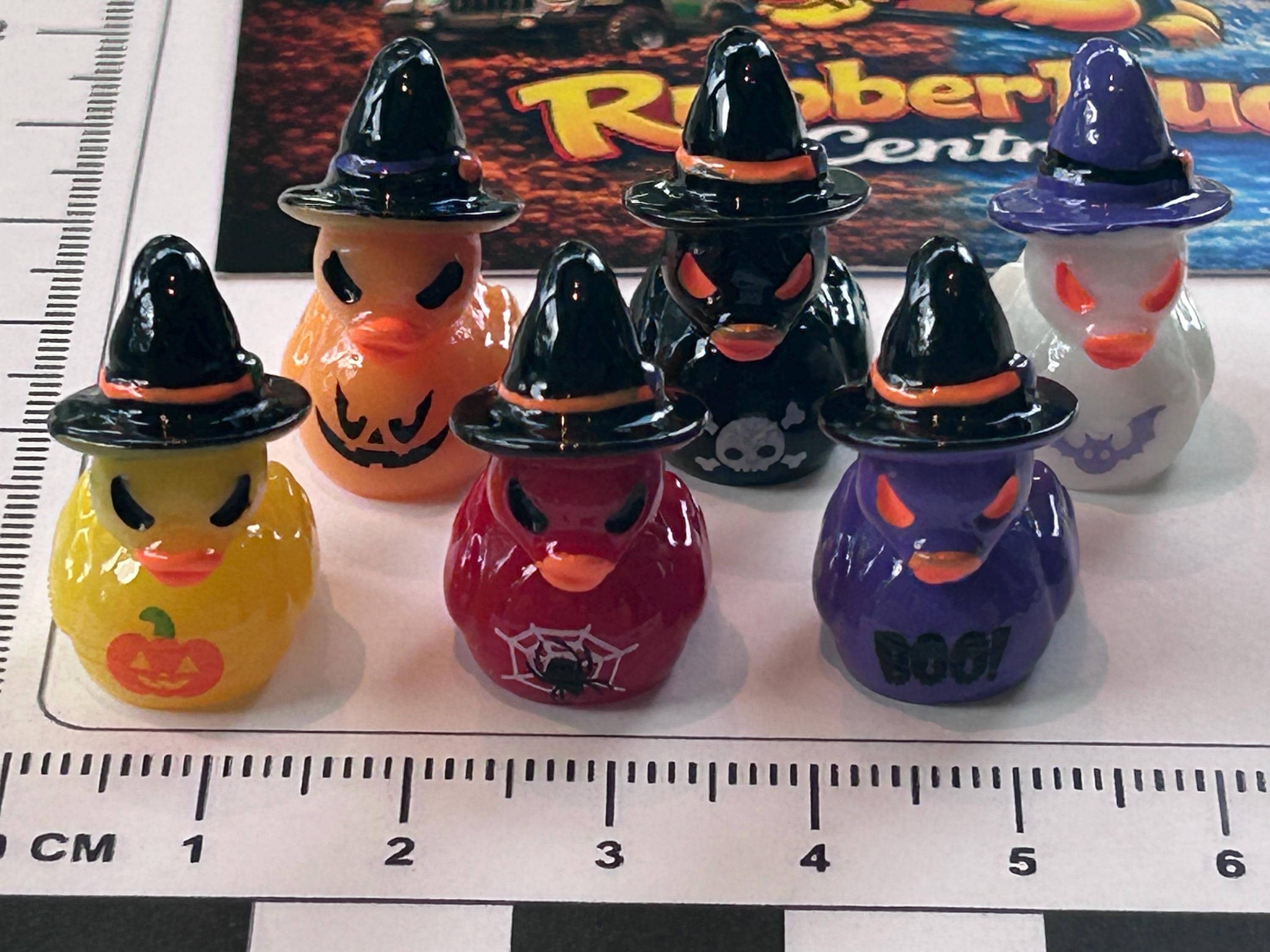 Set of 6, Halloween Witches Themed Mini Resin Ducks, Magnetic or Non-Magnetic, Optional Personalized Duck Hiding Tags