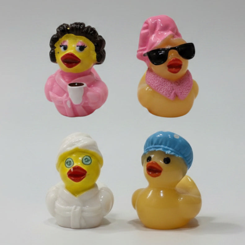 Set of 8, Spa Day Themed Mini Resin Ducks, Magnetic or Non-Magnetic, Optional Personalized Duck Hiding Tags