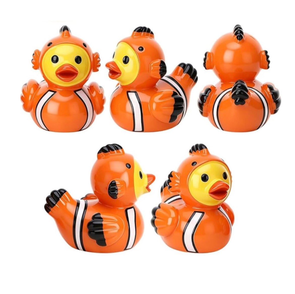 Set of 5, Clownfish Themed Mini Resin Ducks, Magnetic or Non-Magnetic, Optional Personalized Duck Hiding Tags